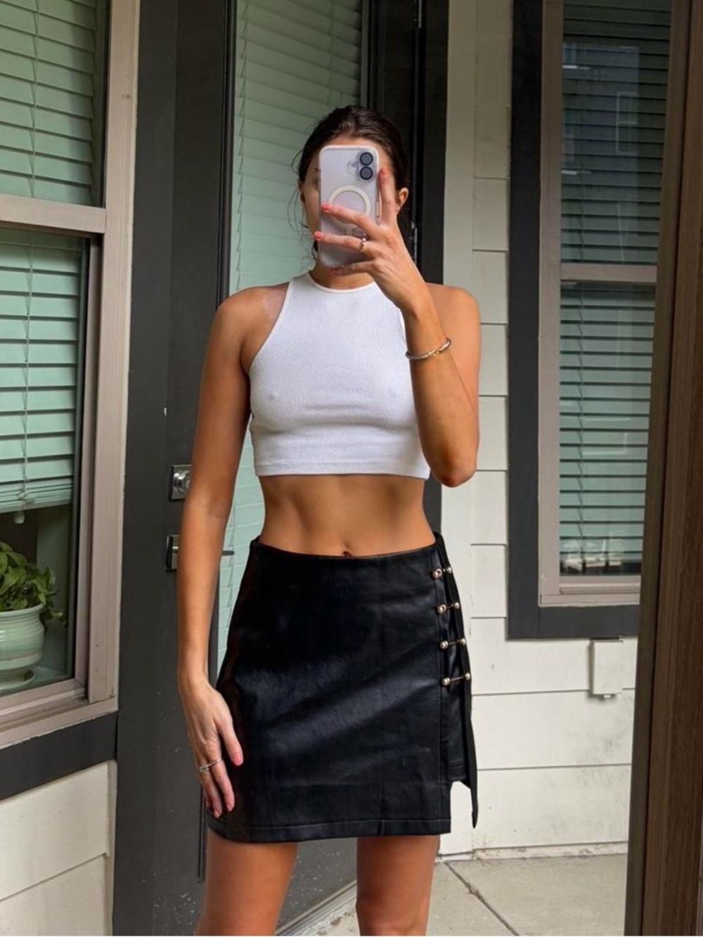 Commense black faux mini skirt